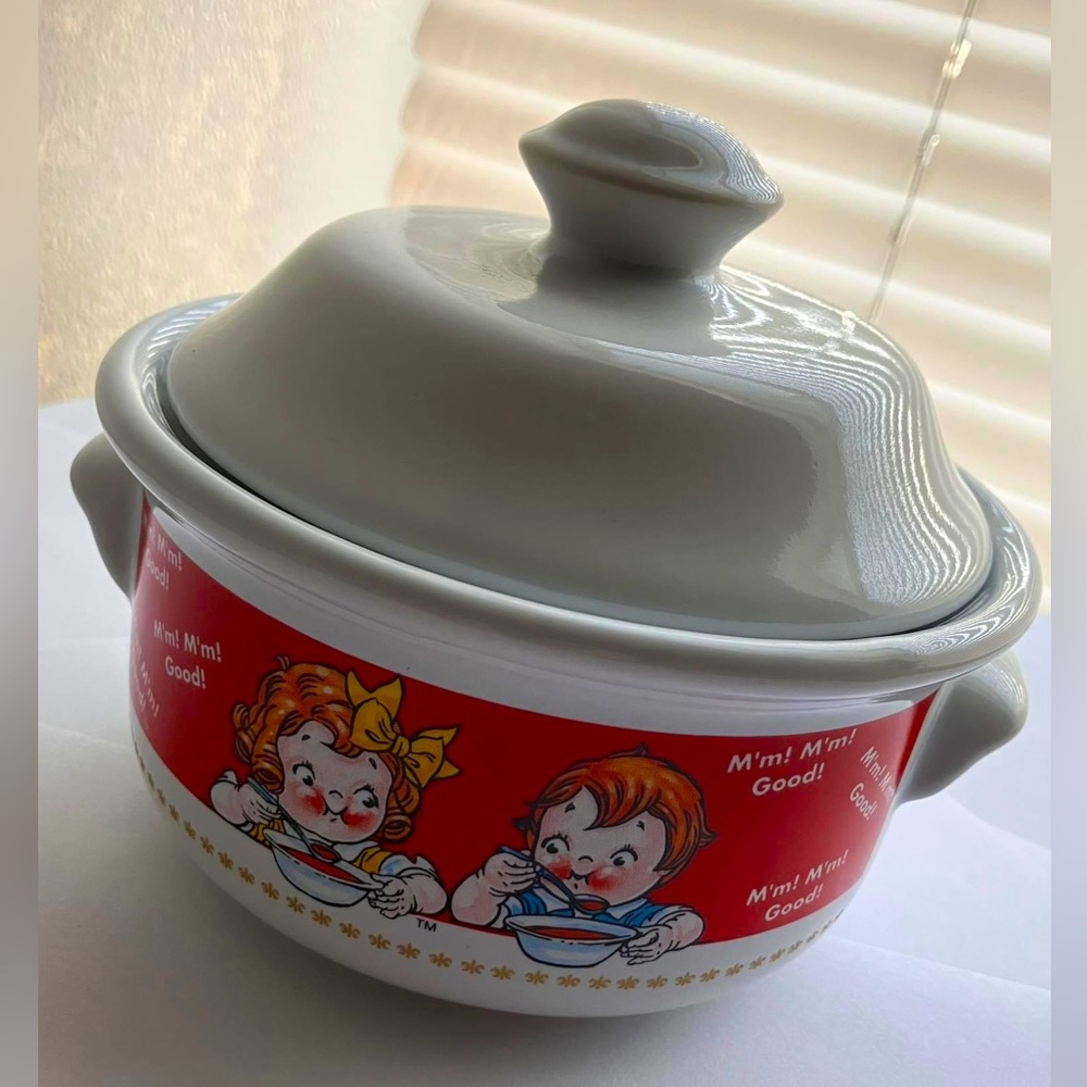 Camp bells Soup Covered Crock M’MM M’MM GOOD Two Kids Bowl 14 oz